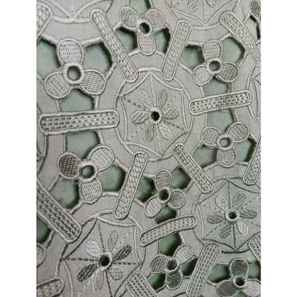 JSong Collection Women's 100% Linen Cutout Lace Midi A-Line Skirt Size 10 Green - Picture 3 of 6